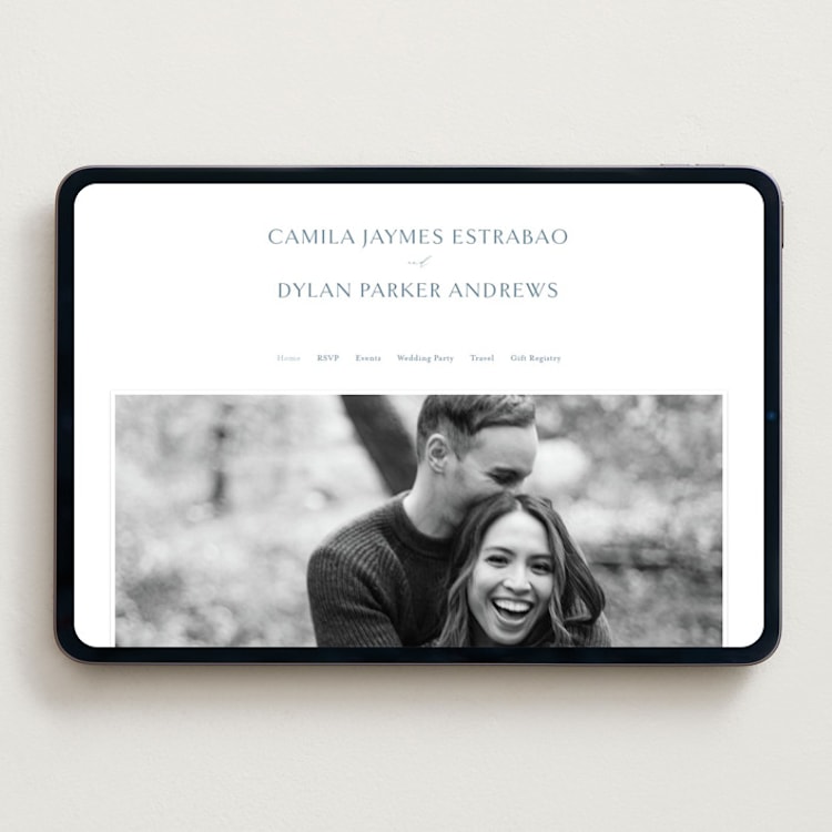 "Graceful" - Wedding Website in Dusty Blue by Jennifer Postorino - Desktop Design