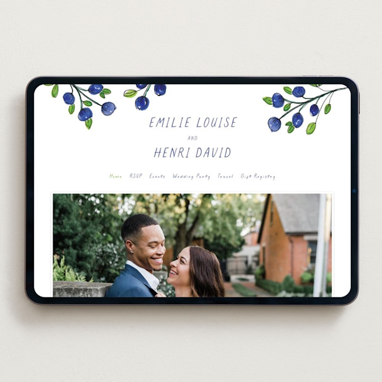 "Blue Bells" - Wedding Website in Cornflower by Mere Paper - Desktop Design