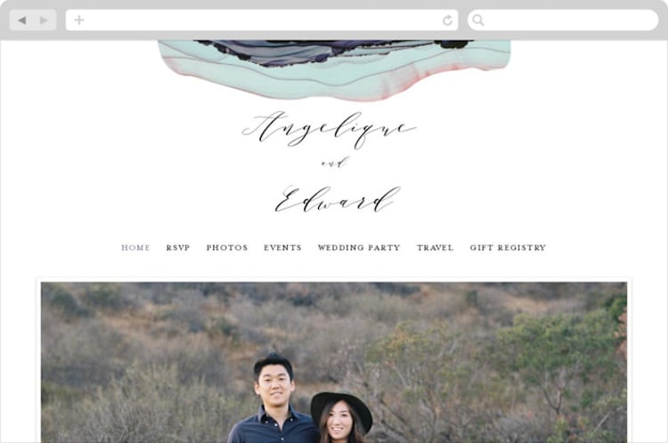 "Flow" - Wedding Website in Amethyst by Three Kisses Studio - Desktop Design