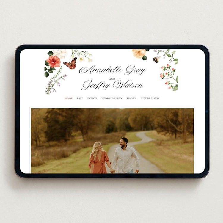 "Fleur" - Wedding Website in Verona Sunset by Sarah Knight - Desktop Design