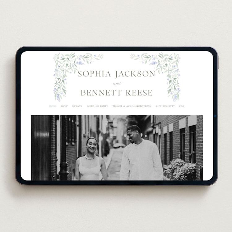 "Delicate Vines" - Wedding Website in Periwinkle by Kristen Smith - Desktop Design