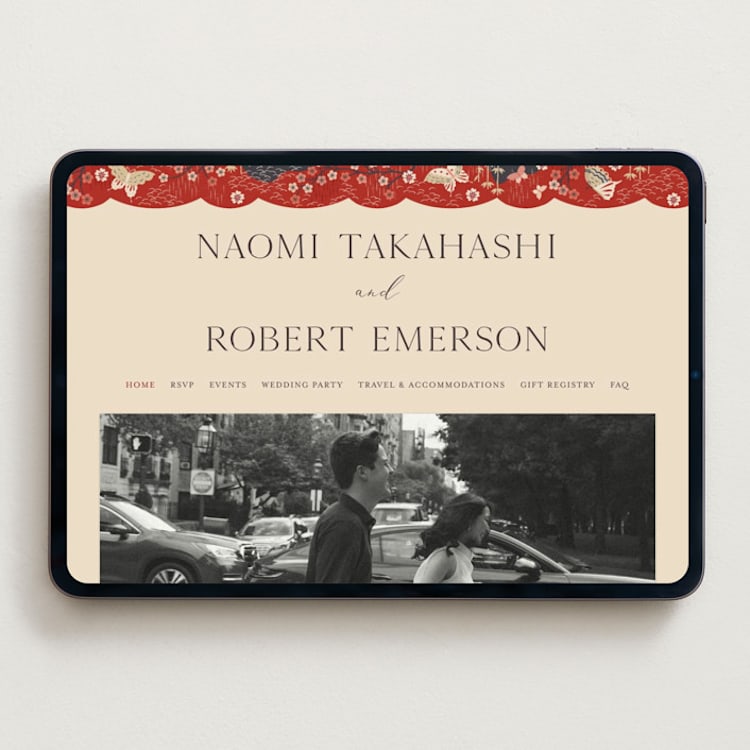 "Japanese Textile" - Wedding Website in Rose by Jennifer Holbrook - Desktop Design