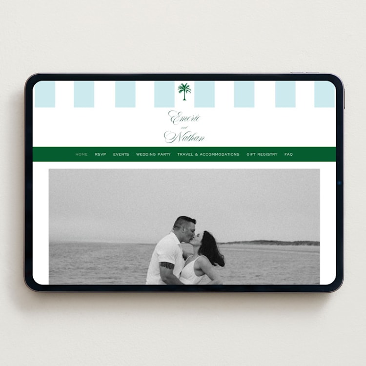 "Palm Stripes" - Wedding Website in Low Tide by Susan Zinader - Desktop Design
