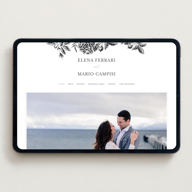 "Etchings of Roses" - Wedding Website in Soft Black by Chris Griffith - Desktop Design