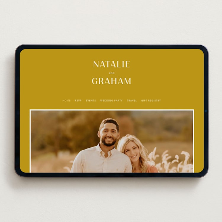 "Swoop" - Wedding Website in Marigold by Stacey Day - Desktop Design