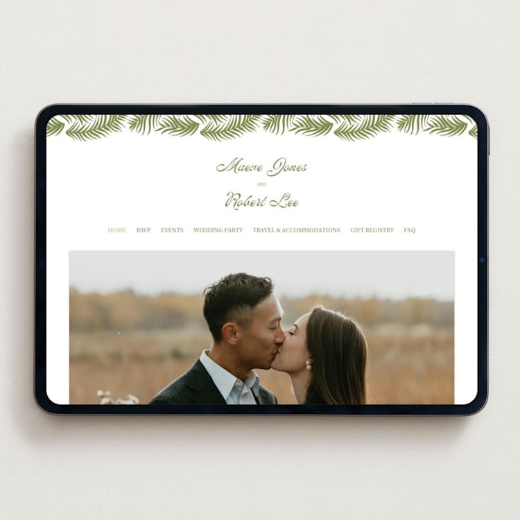 "Palm Shade" - Wedding Website in Pistachio by Julia Liverton - Desktop Design