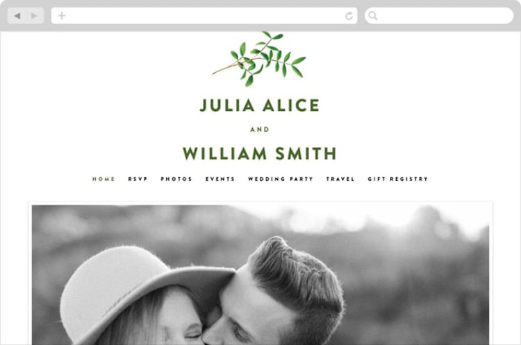 "Leaf Arc" - Wedding Website in Sage by Ariel Rutland - Desktop Design