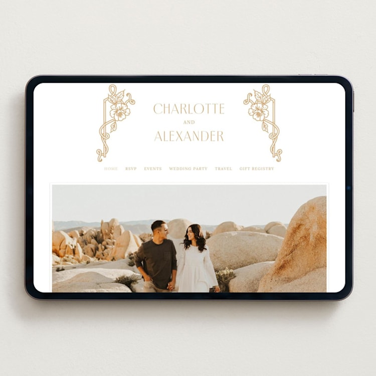 "Nouveau Peony" - Wedding Website in Faux Gold by Selima Akhter - Desktop Design