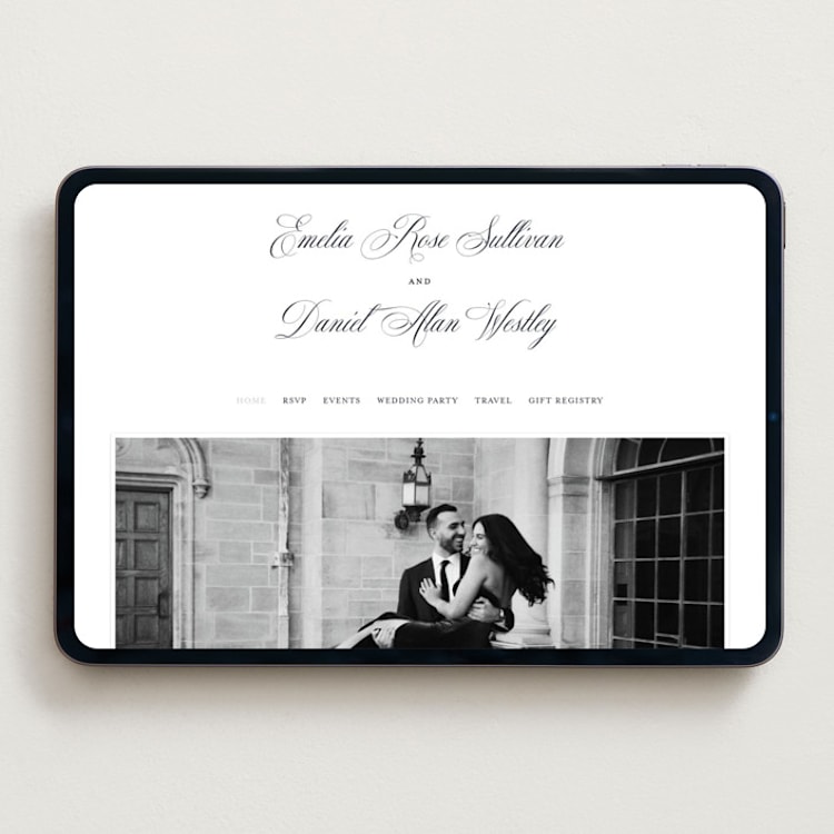 "Royal" - Wedding Website in Soft Black by Melinda Denison - Desktop Design