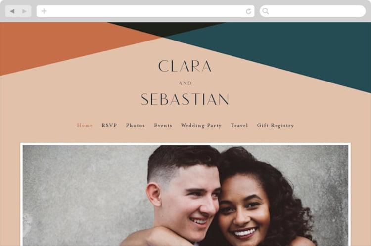 "Bold Geometric" - Wedding Website in Terracotta by Morgan Kendall - Desktop Design