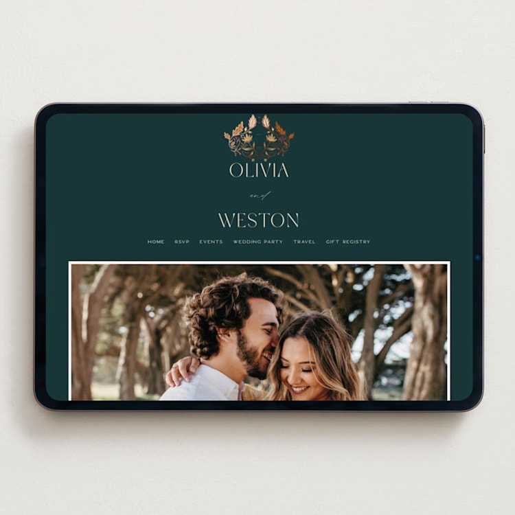 "Autumnal Arch" - Wedding Website in Deep Sea by Erin German - Desktop Design