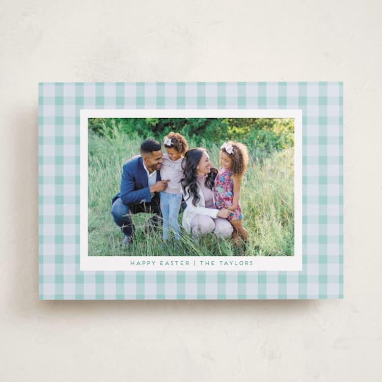 "Easter Plaid card" - Easter Photo Cards in Aqua by Sarah Cohn - Front