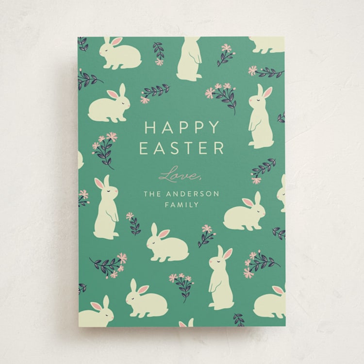 "Bunnies and blooms" - Easter Photo Cards in Easter Grass by Jamie Alexander - Front