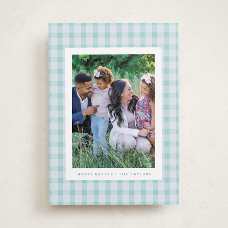 "Easter Plaid card" - Easter Photo Cards in Aqua by Sarah Cohn - Front