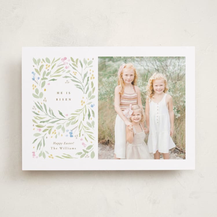 "Risen" - Easter Photo Cards in Linen by Robert and Stella - Front