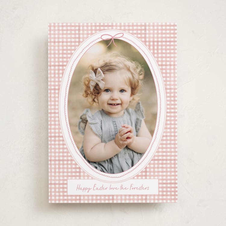 "Gingham Frame" - Easter Photo Cards in Peony by Jenna Holcomb - Front