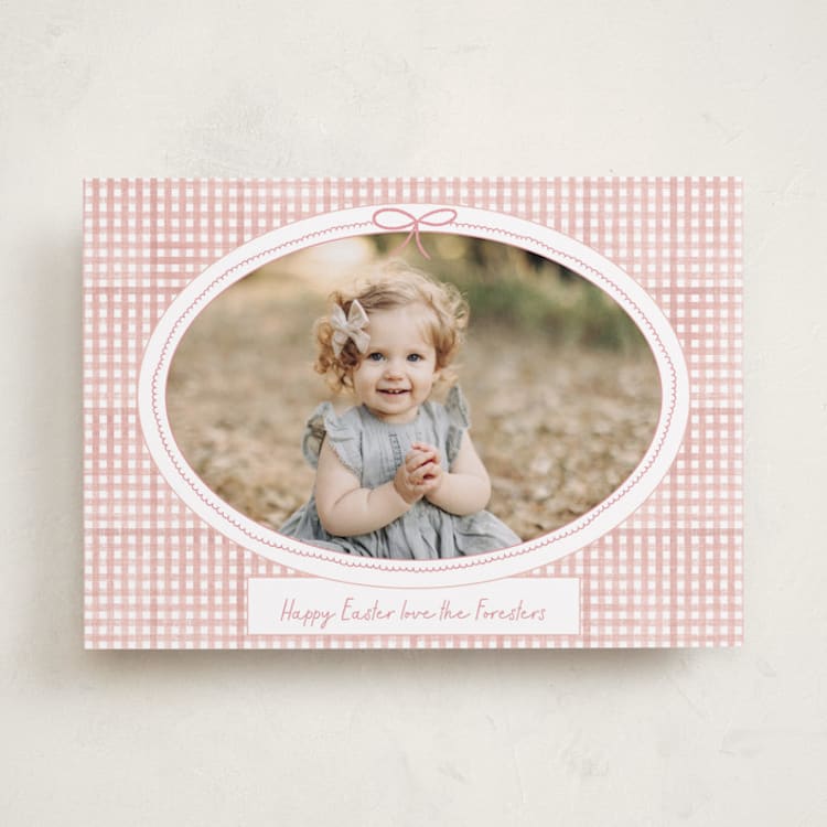 "Gingham Frame" - Easter Photo Cards in Peony by Jenna Holcomb - Front