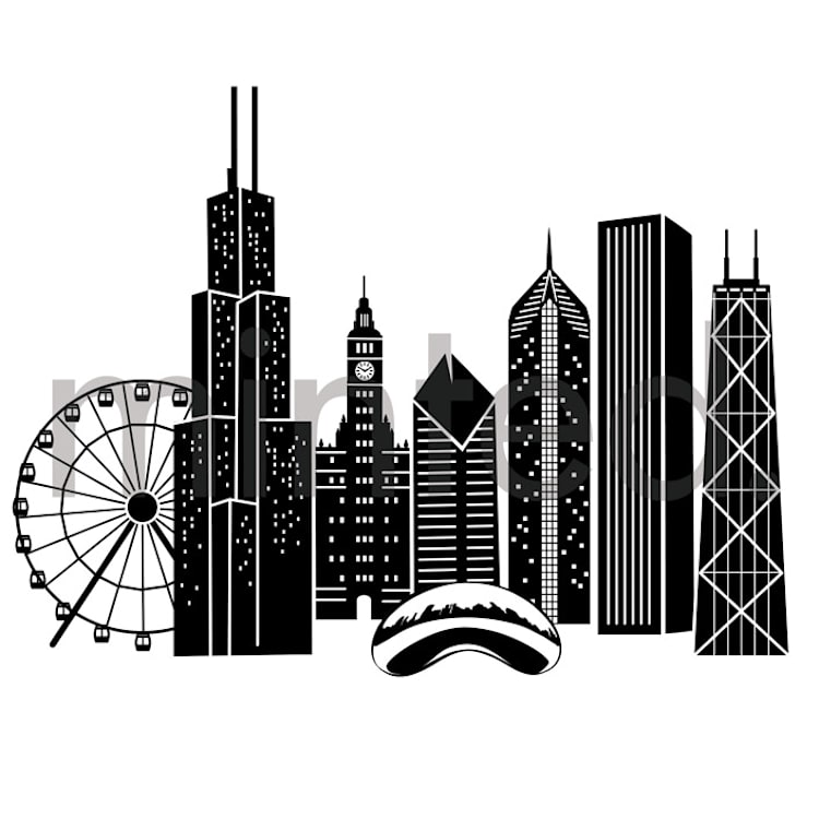 "Chicago Skyline" - Design Element in Ink by Hooray Creative - Front