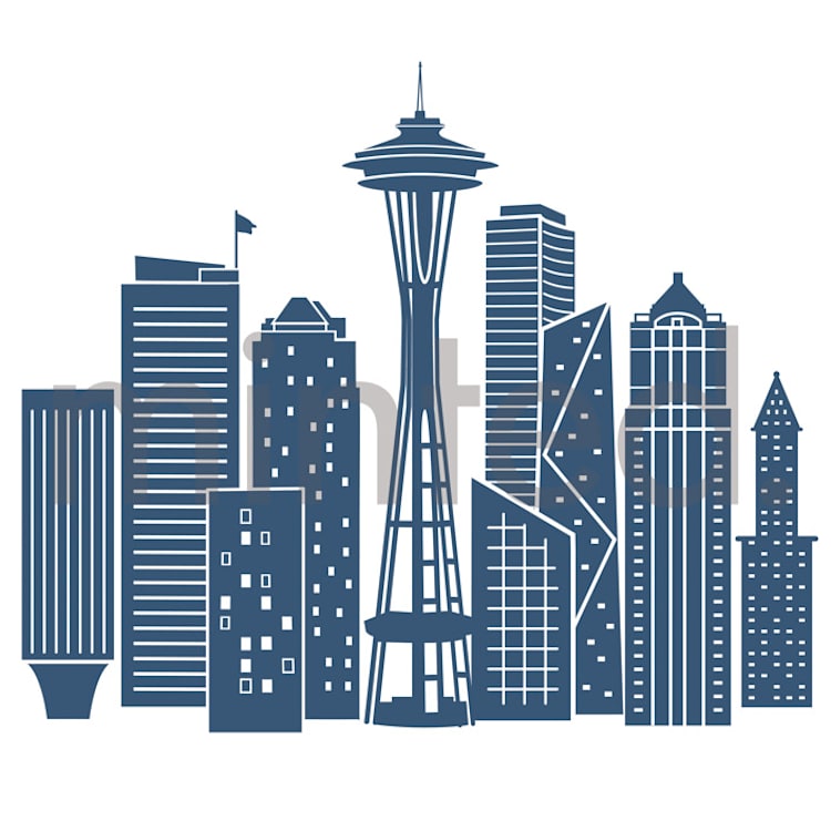 "Seattle Skyline" - Design Element in Bluebell by Hooray Creative - Front