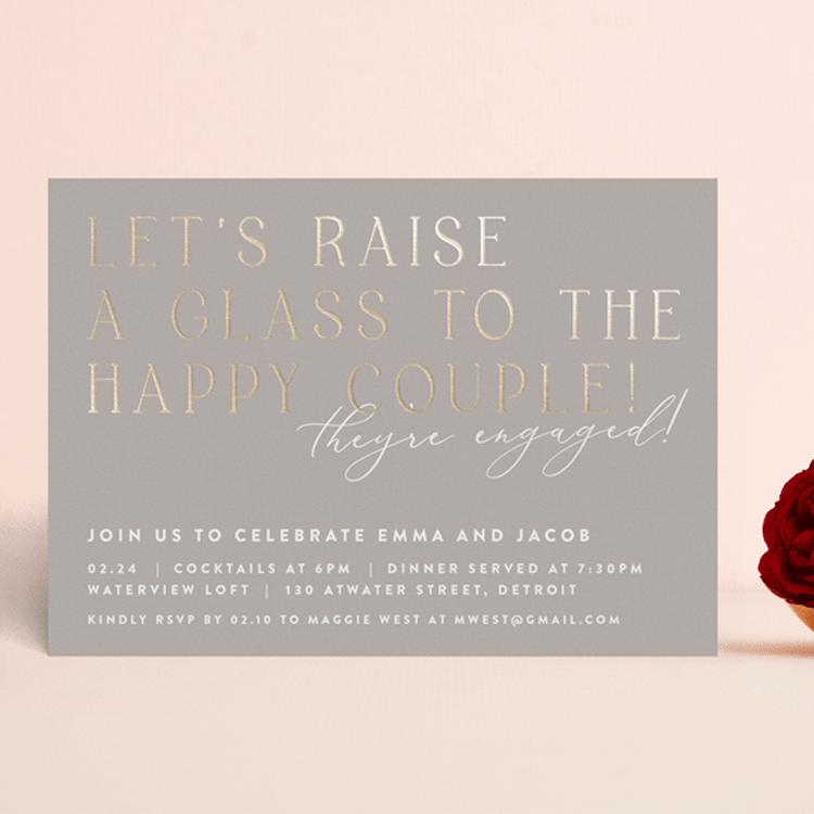 "Let's Raise a Glass" - Engagement Party Invitations in Buttercream by Lisa Assenmacher - Front