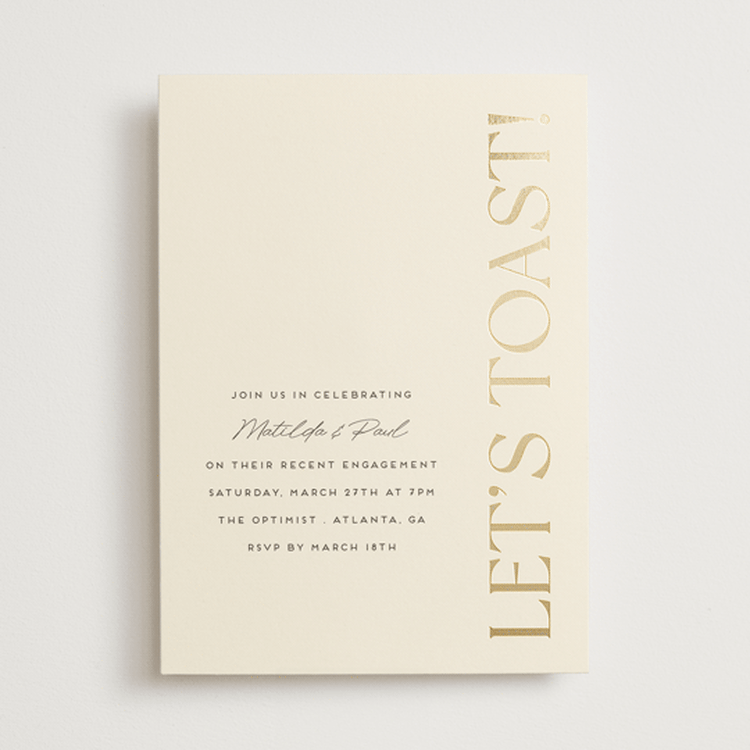 "Champagne" - Engagement Party Invitations in Almond by Morgan Kendall - Front