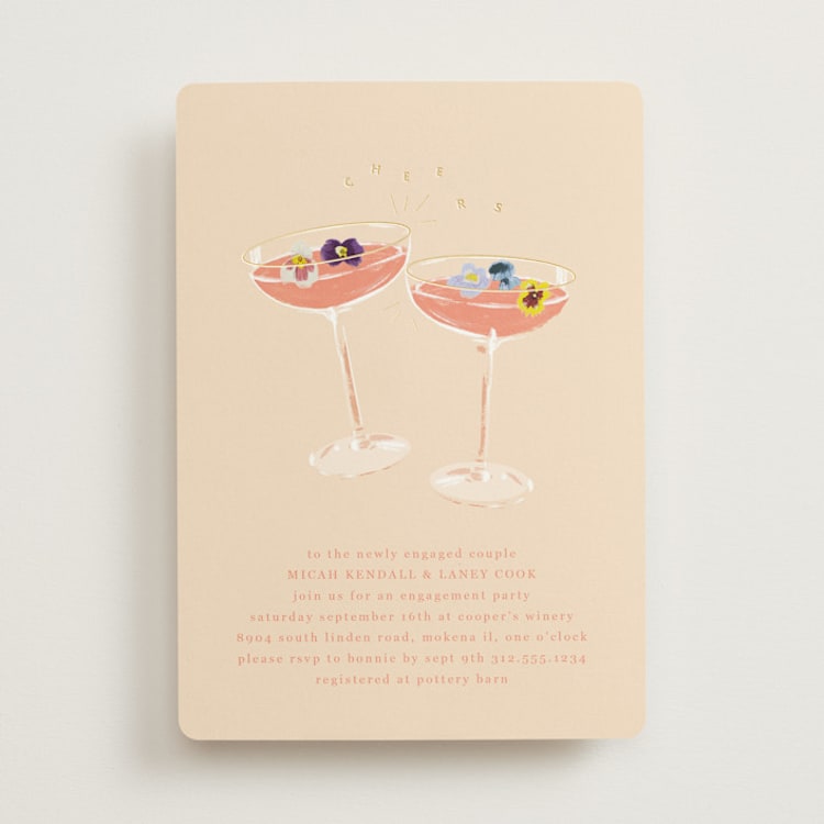 "Flower Cheers" - Engagement Party Invitations in Champagne by Baumbirdy - Front