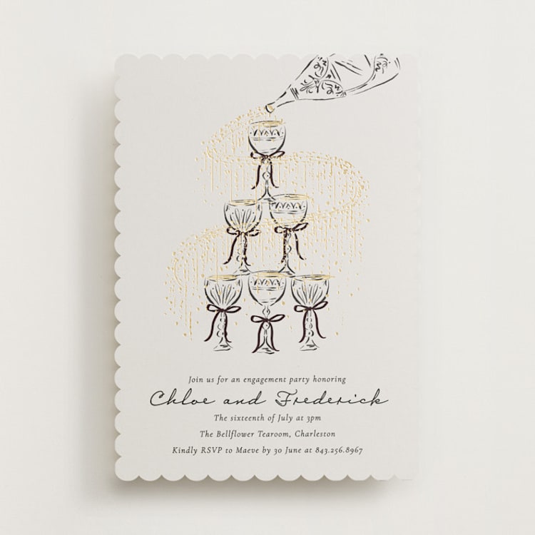 "Sparkling Champagne Tower" - Engagement Party Invitations in Noir by Jackie Crawford - Front