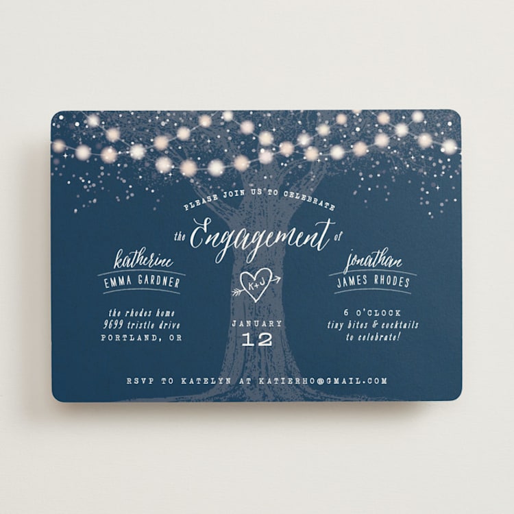 "Garden Lights" - Engagement Party Invitations in Navy by Hooray Creative - Front