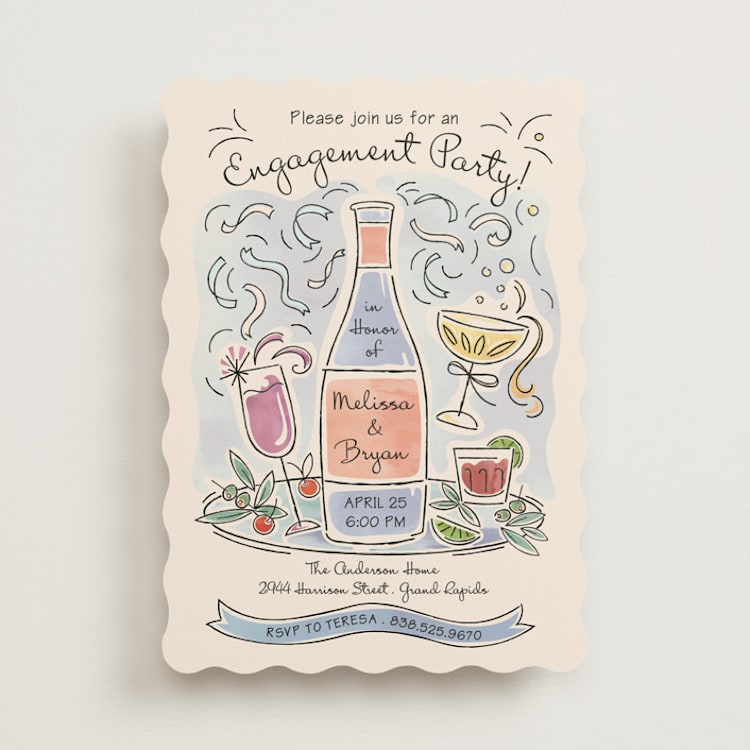 "Shindig" - Engagement Party Invitations in Champagne by Paper Sun Studio - Front