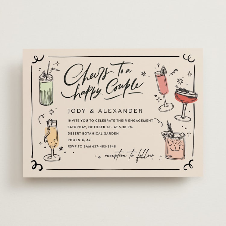 "cheers to a happy couple" - Engagement Party Invitations in Creme by Anastasia Makarova - Front