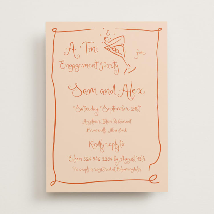 "A 'Tini Bridal Shower" - Engagement Party Invitations in Verona by Cotton and Bow - Front