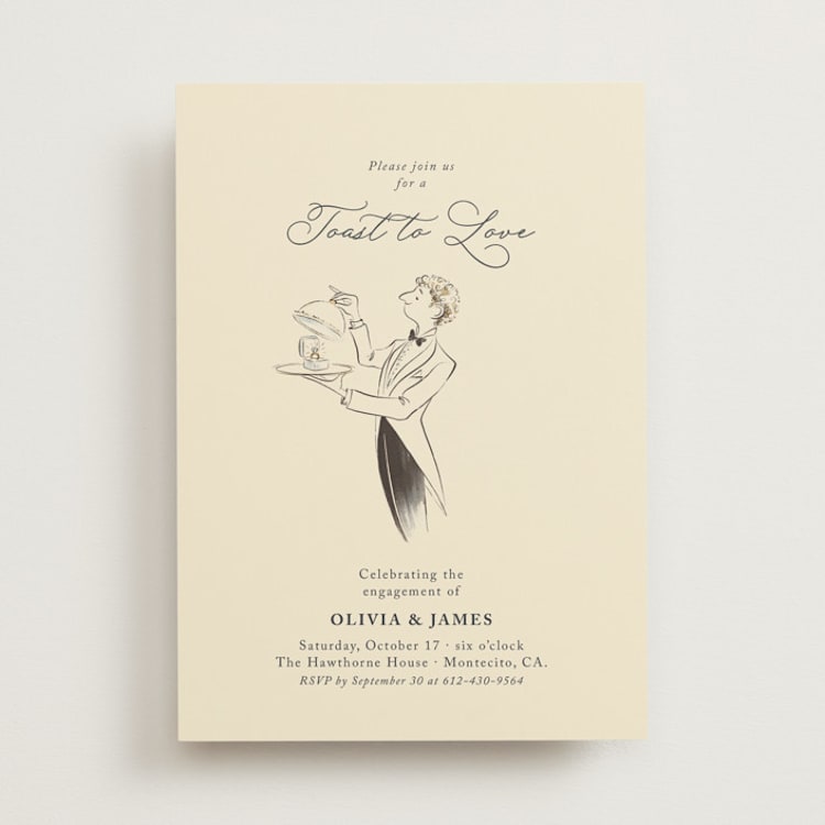 "A Toast to Love" - Engagement Party Invitations in Ivory by Sabrin Deirani - Front