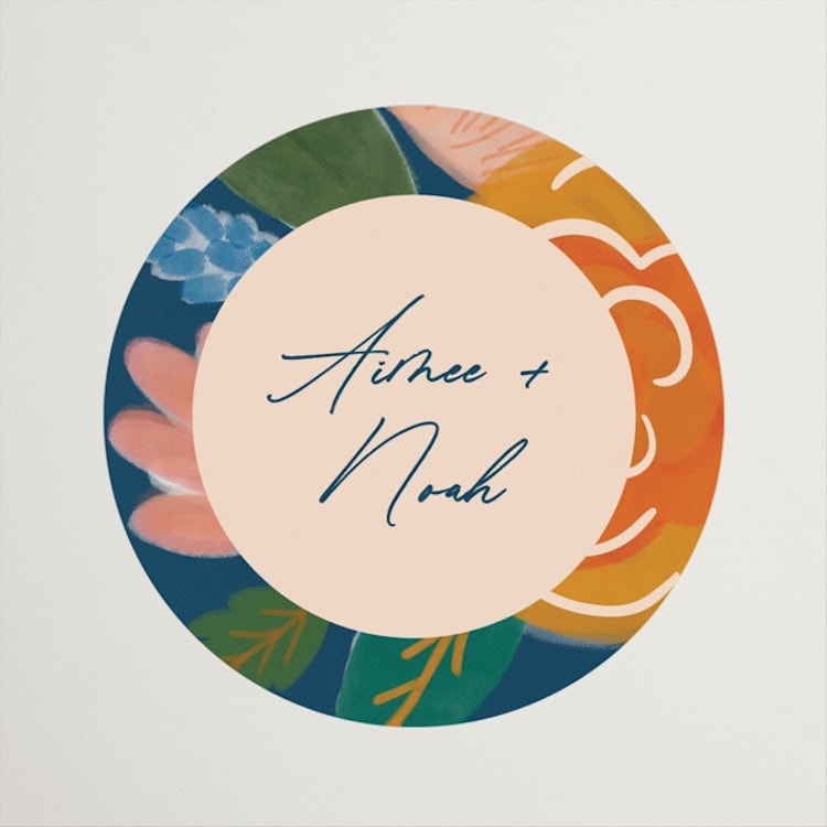 "Floral Whimsy" - Engagement Party Favor Stickers in Indigo by Corie Page - Front