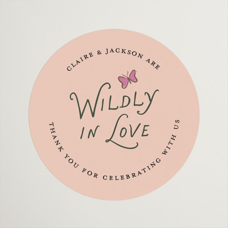 "Wildly in Love" - Engagement Party Favor Stickers in Carnation by Itsy Belle Studio - Front