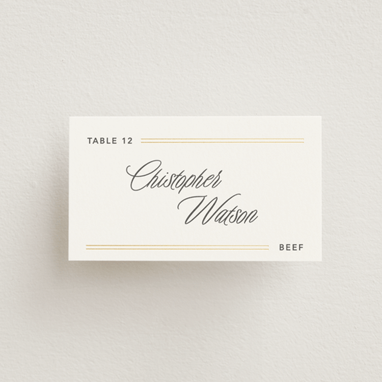 "Formal lines" - Foil-Pressed Place Cards - Beef in Quartz by Creo Study - Front