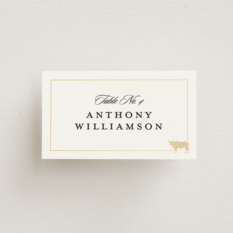 "Foil Meal Silhouettes" - Foil-Pressed Place Cards - Beef in Vanilla by Stacy Maalouf - Front