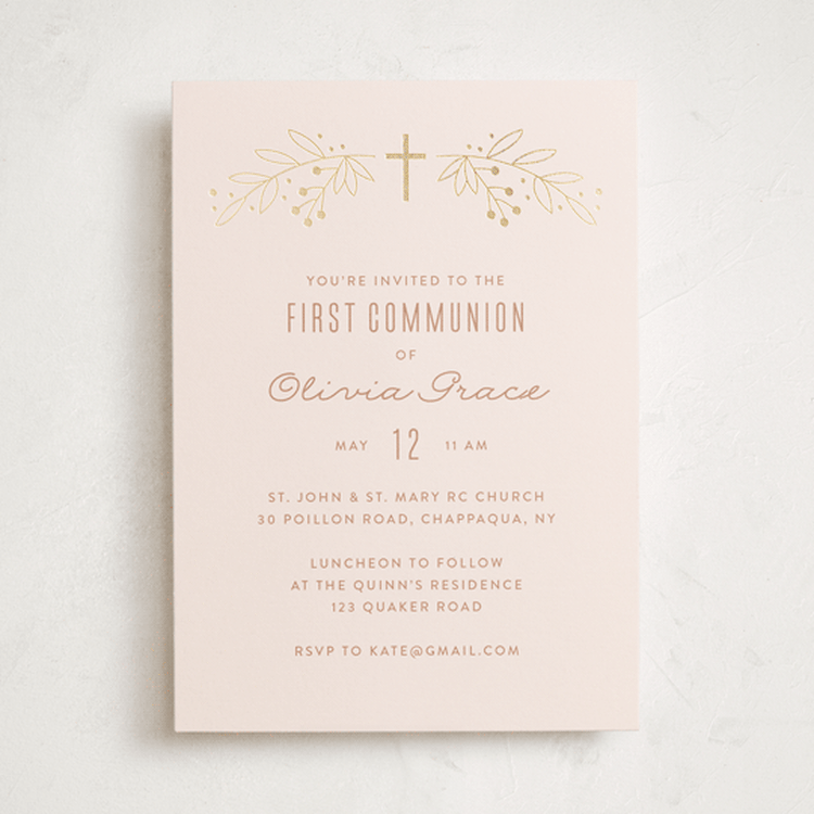 "Gilded cross" - Confirmation Invitations in Blush by Annie Holmquist - Front