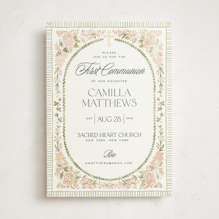 "Wildflower Frame" - Confirmation Invitations in Rose by Jenna Holcomb - Front