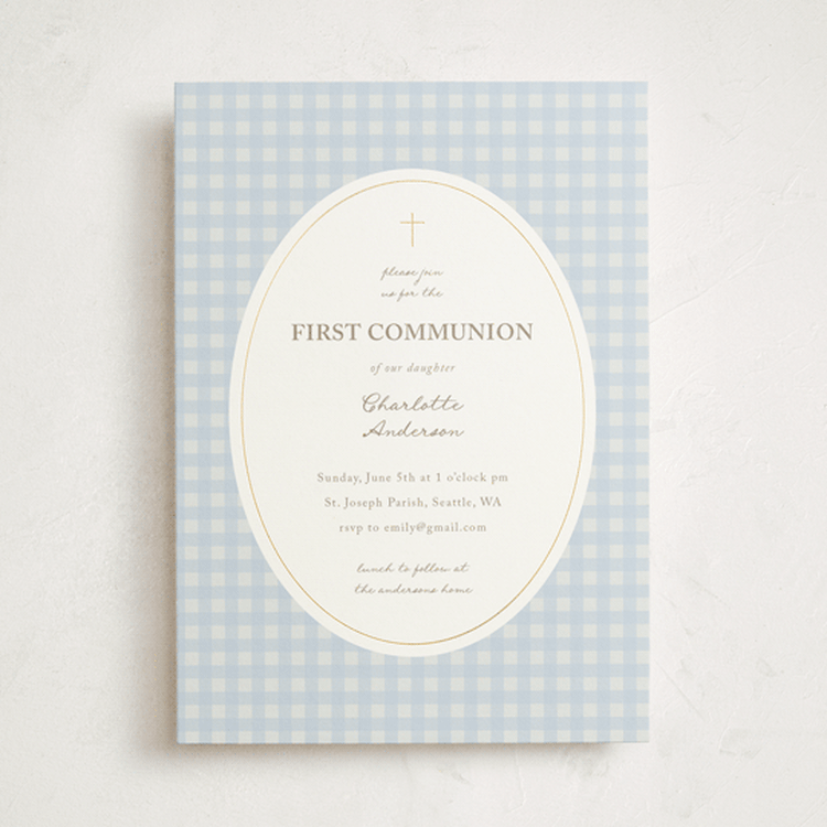 "Gentle Beginnings" - Confirmation Invitations in Powder by Stephanie Heinrich Godbout - Front