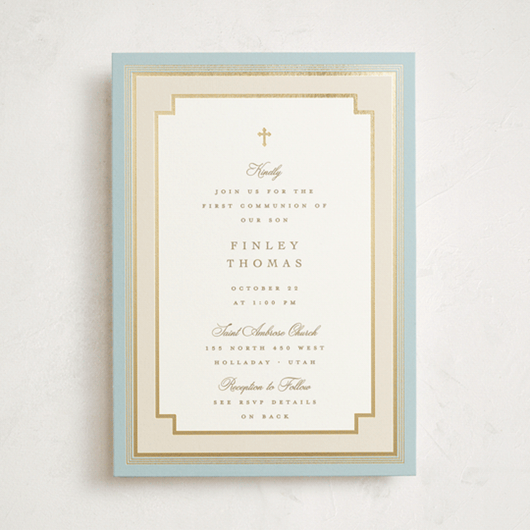 "Delicate Frame" - Confirmation Invitations in Sky by Robert and Stella - Front