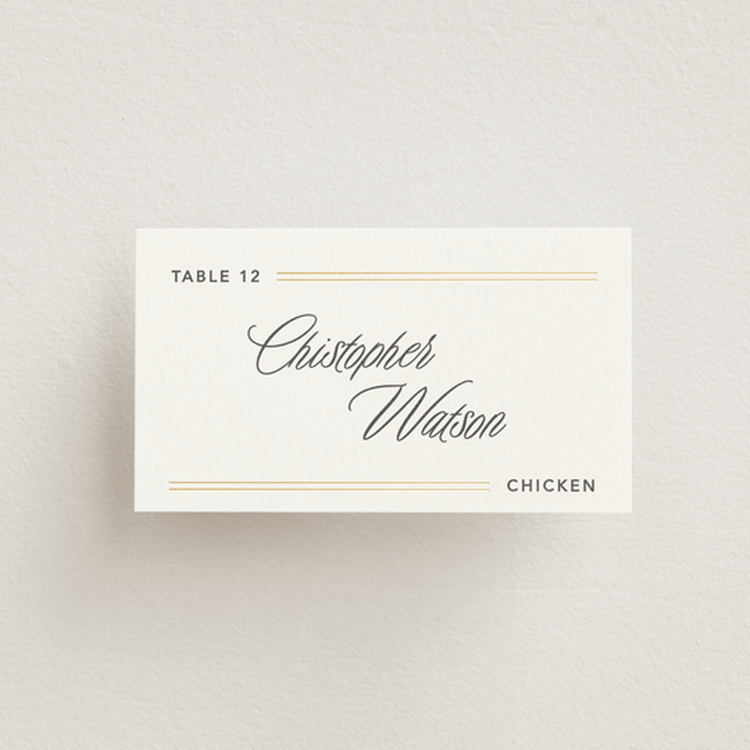 "Formal lines" - Foil-Pressed Place Cards - Chicken in Quartz by Creo Study - Front