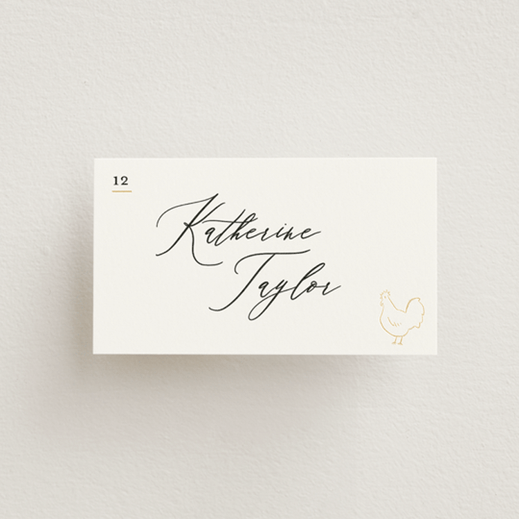 "Gilded icons" - Foil-Pressed Place Cards - Chicken in Ivory by Creo Study - Front
