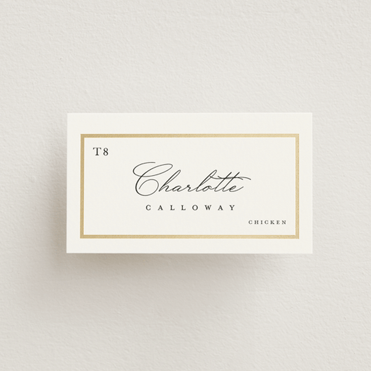 "Regal Frame" - Foil-Pressed Place Cards - Chicken in Ivory by Lucrecia Caporale - Front