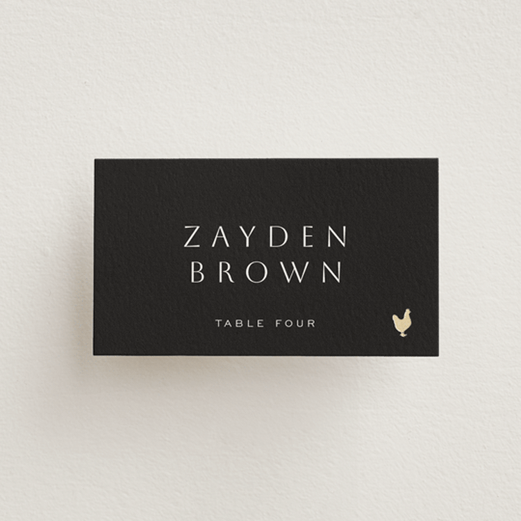 "Twilight" - Foil-Pressed Place Cards - Chicken in Twilight by Sierra Lee - Front