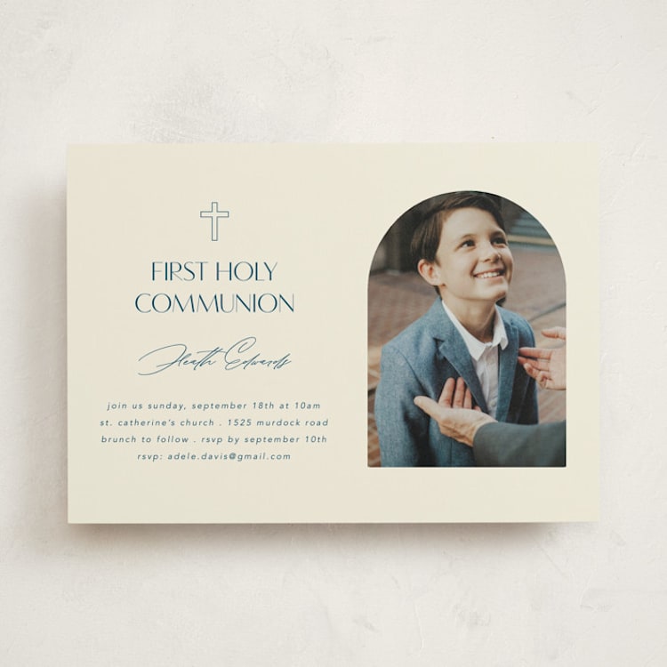 "Elegant Arch" - First Holy Communion Invitations in Deep Sea by Morgan Kendall - Front