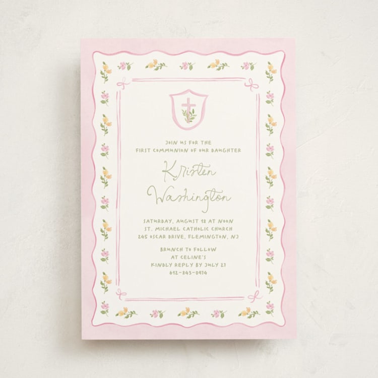 "Preppy garden" - First Holy Communion Invitations in Watermelon by Creo Study - Front
