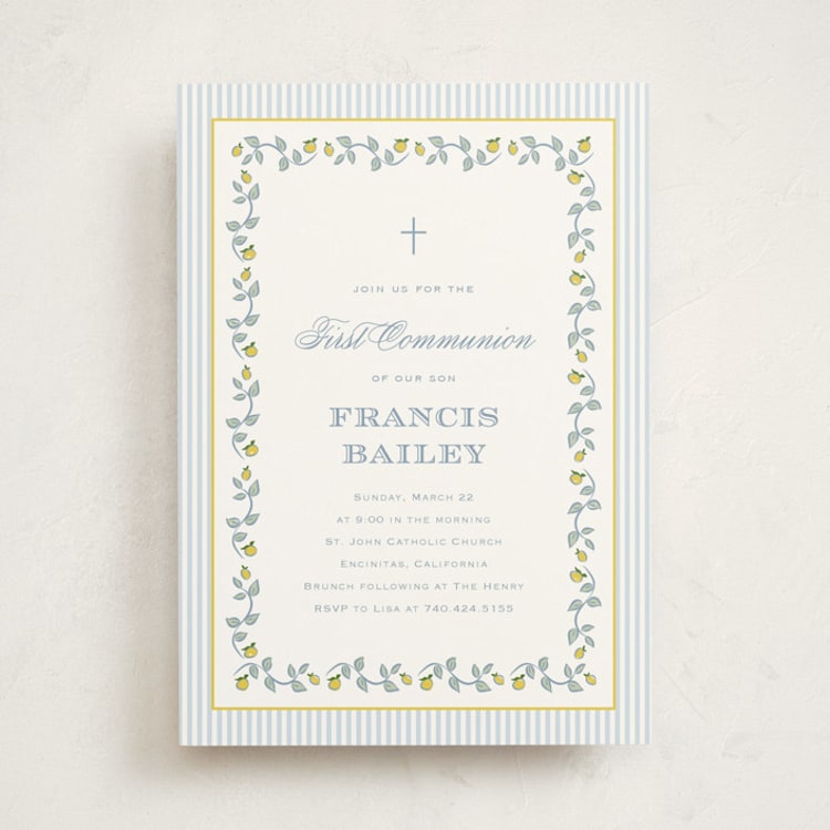 "Lemon Stipes" - First Holy Communion Invitations in Sky by Carolyn MacLaren - Front