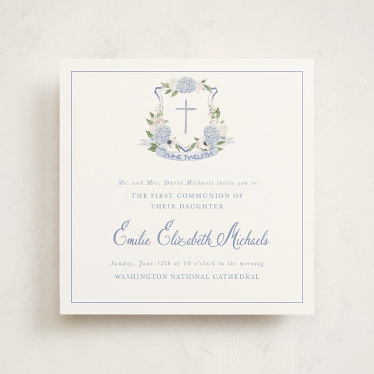 "Sweethearts" - First Holy Communion Invitations in Periwinkle by Design Lotus - Front