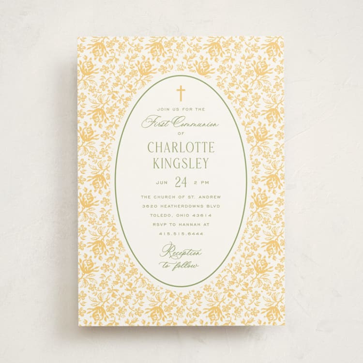 "Calico" - First Holy Communion Invitations in Daffodil by Heather Schertzer - Front