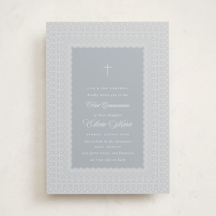 "Framed in Lace" - First Holy Communion Invitations in Powder by Simona Camp - Front